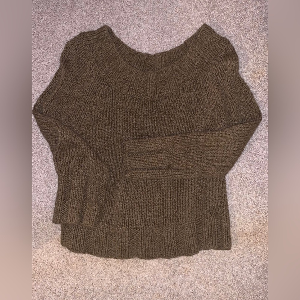 Free people olive green off the shoulder chunky sweater